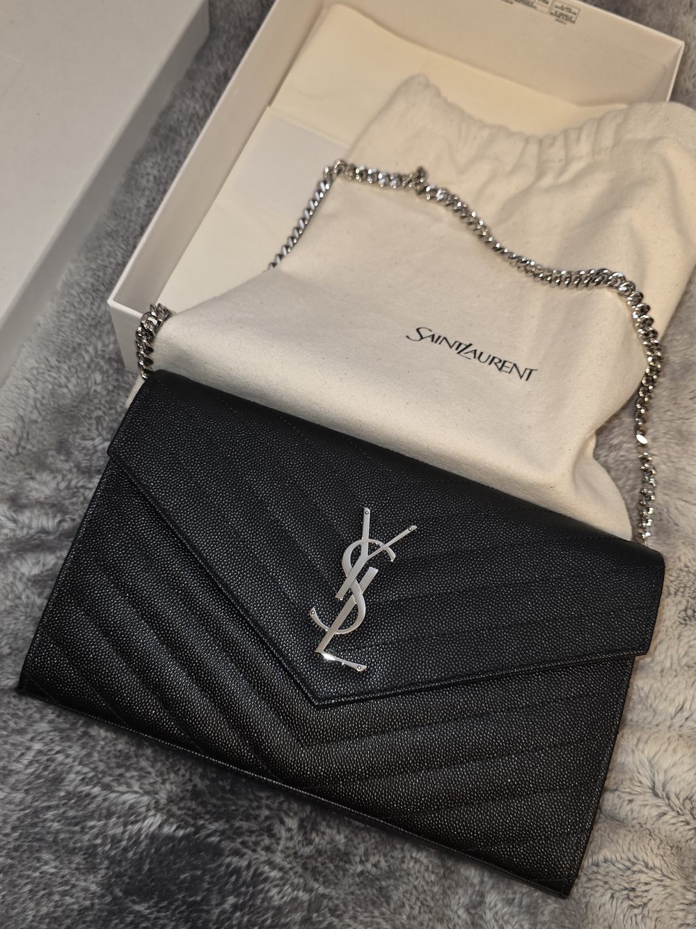 Saint Laurent Black Quilted Envelope Shoulder Chain Bag